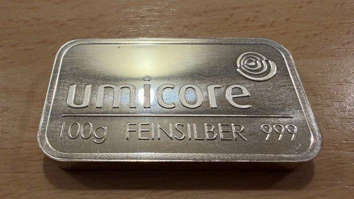 100 gram - Zilver .999 - Umicore, Belgium, Postzegels en Munten, Edelmetalen en Baren