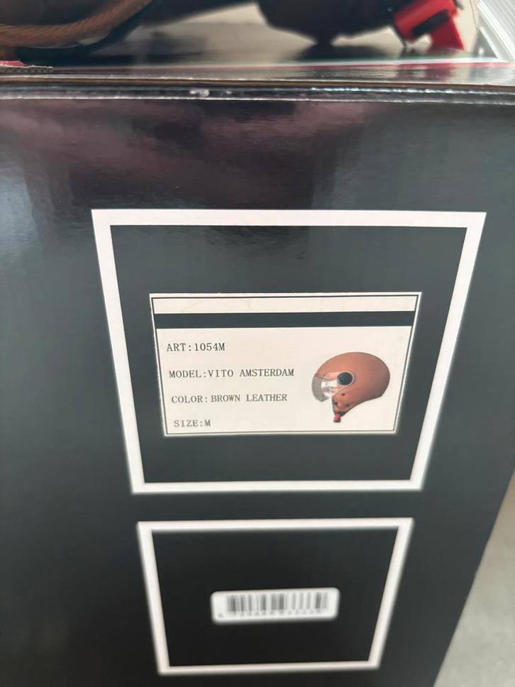 Scooter Helm Vito Jet Amsterdam Bruin Leer Maat M, Fietsen en Brommers, Brommerhelmen, Nieuw, Medium