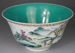 Grote Chinese kom en Famille Rose porselein - Turquoise -