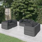 vidaXL 6-delige Loungeset met kussens poly rattan grijs, Verzenden, Nieuw, Rotan, Loungeset