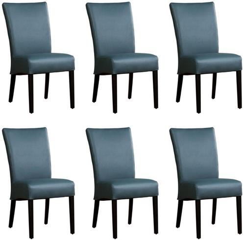 Set van 6 Blauwe leren landelijke eetkamerstoelen - Toledo L, Huis en Inrichting, Stoelen, Vijf, Zes of meer stoelen, Overige kleuren