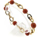 18 Krt. Gouden armband met bloedkoraal, Antiek | 19 cm, Sieraden, Tassen en Uiterlijk, Armbanden, Gebruikt, Overige kleuren, Ophalen of Verzenden