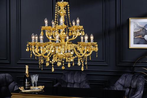 Design kroonluchter CRYSTAL XL 80cm goud 15-armige, Huis en Inrichting, Lampen | Hanglampen, Ophalen of Verzenden