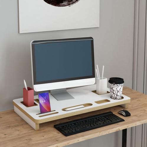 Monitorstandaard Tjele verhoger 7x54x30 cm wit en houtkleuri, Computers en Software, Laptopstandaarden, Nieuw, Verzenden