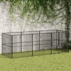 vidaXL Hondenkennel 8 panelen gepoedercoat staal zwart, Dieren en Toebehoren, Hondenhokken, Verzenden, Nieuw