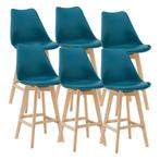 Barkruk set van 6 kunstleer en beuken 105x48x58 cm turquoise, Huis en Inrichting, Stoelen, Verzenden, Nieuw