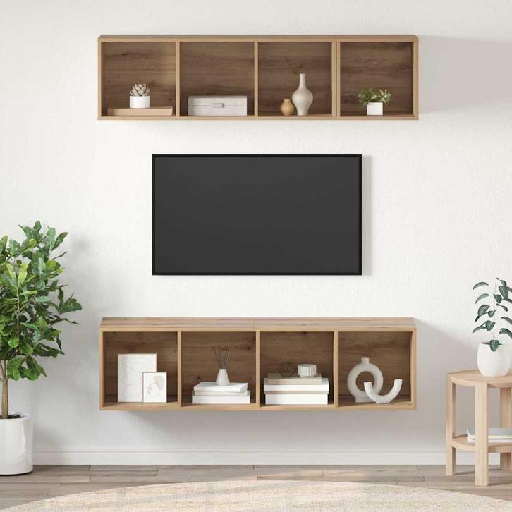 vidaXL Tv-meubelset Wandgemonteerd 3 pcs Artisan Eiken, Huis en Inrichting, Kasten | Televisiemeubels, Nieuw, Minder dan 50 cm