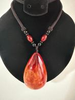 Grote druppelvormige Baltische barnsteen hanger ketting -