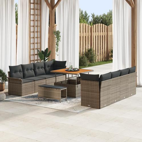 vidaXL 11-delige tuinsofa set met kussens in grijs poly, Tuin en Terras, Tuinsets en Loungesets, Nieuw, Rotan, Verzenden