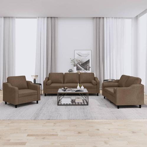 vidaXL 3-delige Loungeset met kussens stof bruin, Huis en Inrichting, Banken | Bankstellen, Nieuw, 150 tot 200 cm, Stof, Vierpersoons of meer