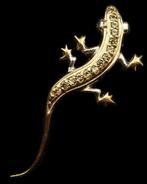 Smaragd - Zilver, Emerald, saffier - Broche Gecko heilig -
