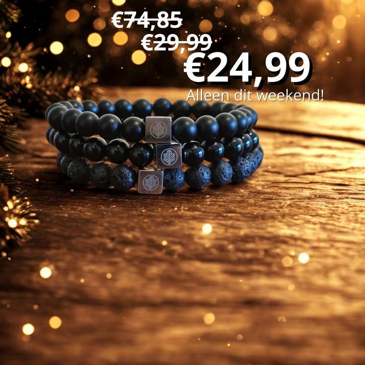 Weekendactie: 3 armbanden set – €24,99, Sieraden, Tassen en Uiterlijk, Armbanden, Met bedels of kralen, Met edelsteen, Zwart, Nieuw