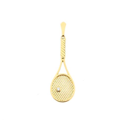 18 Krt. Gouden hanger van een tennisracket met diamant |..., Sieraden, Tassen en Uiterlijk, Bedels, Gebruikt, Overige merken, Goud