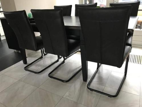 Set van 6 leren eetkamerstoelen - met sledepoot - zwart leer, Huis en Inrichting, Stoelen, Overige kleuren, Nieuw, Leer, Ophalen of Verzenden