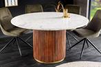 Ronde eettafel GATSBY 140 cm bruin goud mangohout wit, Ophalen of Verzenden, Nieuw