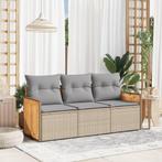 vidaXL 3-delige Loungeset met kussens poly rattan beige, Verzenden, Nieuw, Rotan, Loungeset