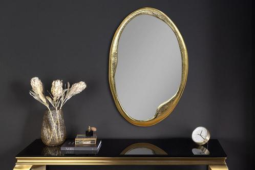 Ovale wandspiegel ABSTRACT 70cm goud metaal handgemaakt -, Huis en Inrichting, Woonaccessoires | Spiegels, Ophalen of Verzenden