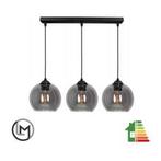 Hanglamp Industrieel 3-Lamps Rechte Montageplaat Smoke Bol, Huis en Inrichting, Lampen | Hanglampen, Verzenden, Nieuw, Glas, Industrieel 