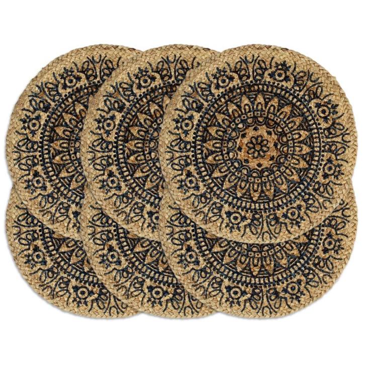 vidaXL Placemats 6 st rond 38 cm jute donkerblauw, Huis en Inrichting, Keuken | Textiel, Blauw, Nieuw, Verzenden