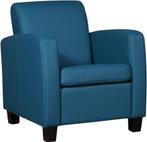 Blauwe leren landelijke stoel - poot hout bruin - Toledo Lee, Huis en Inrichting, Fauteuils, Nieuw, Ophalen of Verzenden, Landelijk