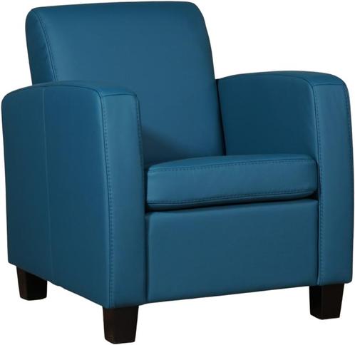 Blauwe leren landelijke stoel - poot hout bruin - Toledo Lee, Huis en Inrichting, Fauteuils, 50 tot 75 cm, 75 tot 100 cm, Nieuw