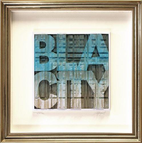 Francesco Alpigiano - BLA CITY BLA BLUE CYAN, Bassorilievo,, Antiek en Kunst, Kunst | Schilderijen | Modern