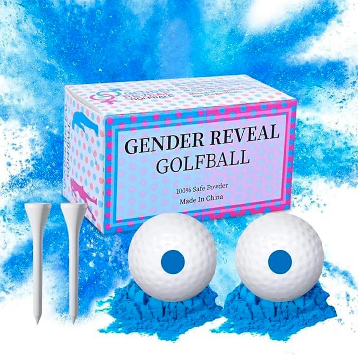 Set met 2 gender reveal onthullings golfballen, Hobby en Vrije tijd, Feestartikelen, Geboorte of Huwelijk, Nieuw, Feestartikel