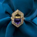 Gouden ring met citrien, amethist en diamant; 0,20 ct. |..., Sieraden, Tassen en Uiterlijk, Ringen, Gebruikt, Overige kleuren