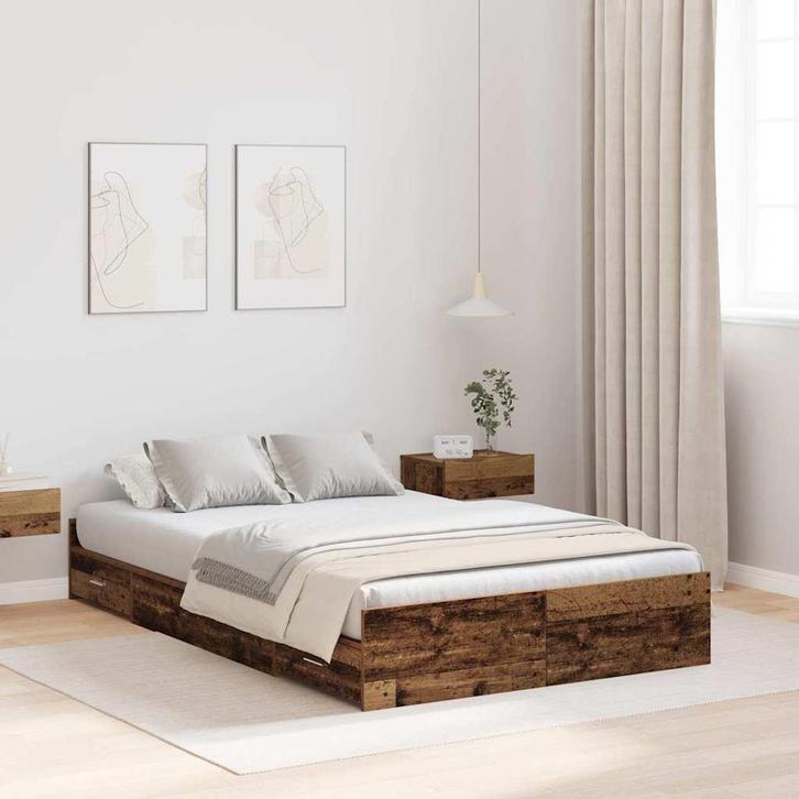 vidaXL Opbergbedframe met lade Oud Hout 120 x 190 cm Bewerkt, Huis en Inrichting, Slaapkamer | Bedden, Bruin, Nieuw, Hout, Verzenden