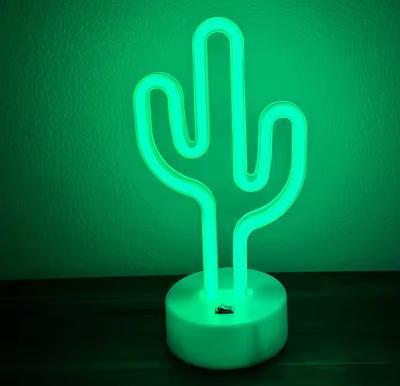 Cactus Neon LED Tafellamp USB en Batterij, Huis en Inrichting, Lampen | Overige, Nieuw, Verzenden