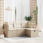 vidaXL 4-delige Loungeset met kussens poly rattan beige, Tuin en Terras, Verzenden, Nieuw, Rotan, Loungeset