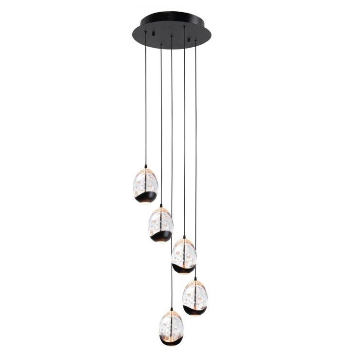 High light | Hanglamp | Zwart | Clear Egg | 5 lichts | Ø30cm, Huis en Inrichting, Lampen | Hanglampen, 75 cm of meer, Nieuw, Glas