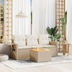 vidaXL 4-delige Loungeset met kussens poly rattan beige, Verzenden, Nieuw, Rotan, Loungeset