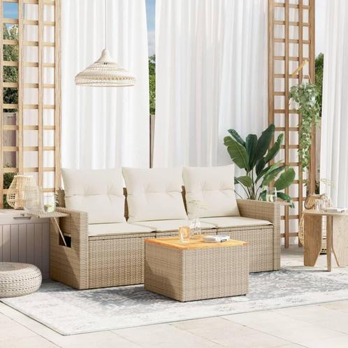 vidaXL 4-delige Loungeset met kussens poly rattan beige, Tuin en Terras, Tuinsets en Loungesets, Loungeset, Nieuw, Rotan, Verzenden