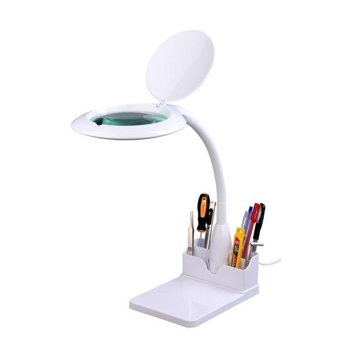 Loeplamp-125mm lens-5 dioptrie-dimbaar-vierkante voet, Hobby en Vrije tijd, Vergrootglazen, Loepen en Loeplampen, Loeplamp, Nieuw