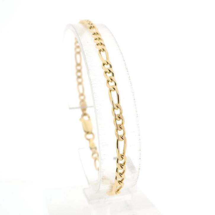 Gouden Figaro schakel armband | 19,5 cm (unisex), Sieraden, Tassen en Uiterlijk, Armbanden, Overige kleuren, Gebruikt, Goud, Ophalen of Verzenden
