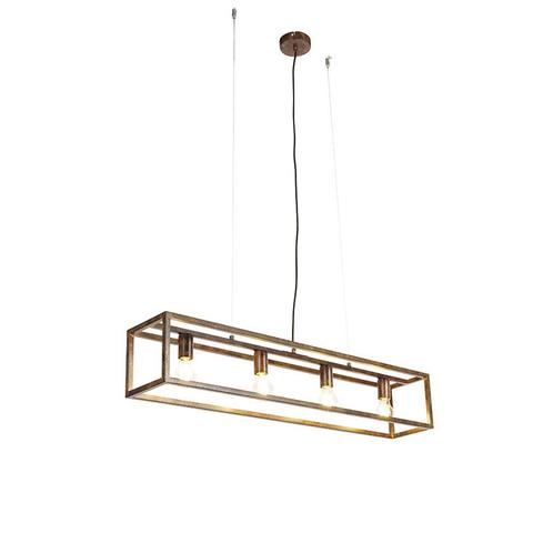 Industriële hanglamp roestbruin 4-lichts - Cage, Huis en Inrichting, Lampen | Hanglampen, Nieuw, Overige materialen, 75 cm of meer