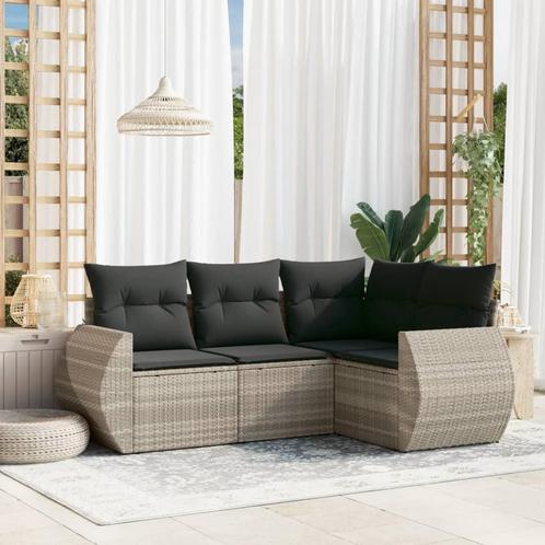 vidaXL 4-delige Loungeset met kussens poly rattan lichtgrijs, Tuin en Terras, Tuinsets en Loungesets, Loungeset, Nieuw, Rotan