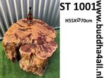 Boomstronk salontafel en bijzettafel van teak en rosewood, Huis en Inrichting, Tafels | Salontafels, Overige vormen, 50 tot 100 cm