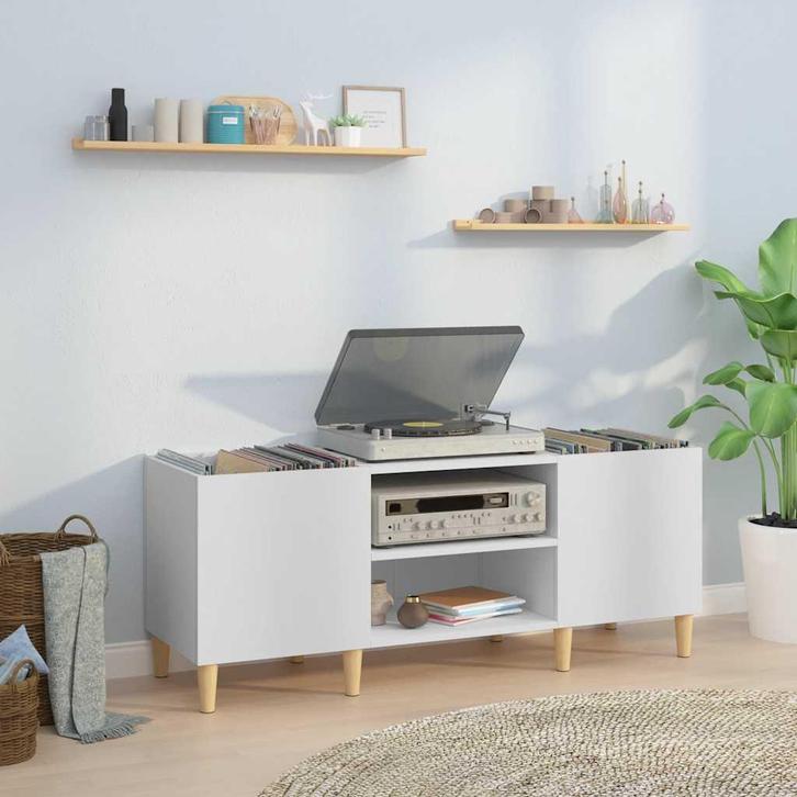 vidaXL Platenkast 121x38x48 cm bewerkt hout wit, Huis en Inrichting, Kasten | Overige, Nieuw, Verzenden