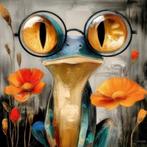 John Joseb Art canvas schilderij kikker met bril hoed strik, Verzenden, Nieuw, Schilderij, 50 tot 75 cm
