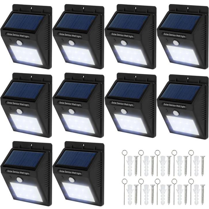 10 LED solar tuinlampen met bewegingssensor - zwart, Tuin en Terras, Overige Tuin en Terras, Verzenden