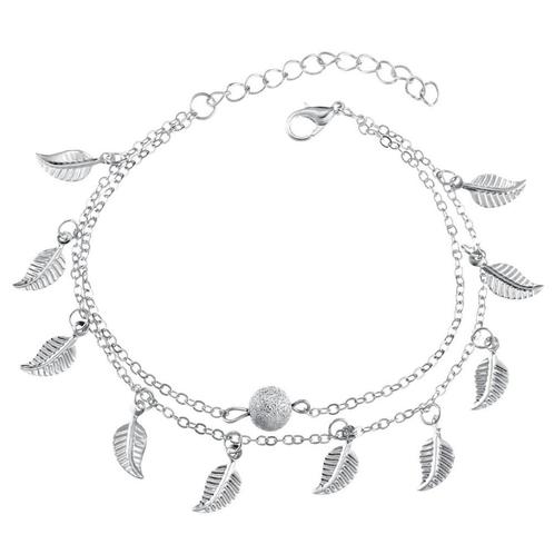 Fako Bijoux® - Enkelbandje - Blaadjes - Zilverkleurig, Sieraden, Tassen en Uiterlijk, Enkelbandjes en Enkelkettinkjes, Verzenden