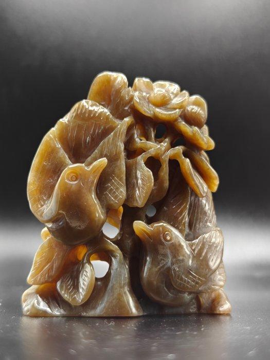 Oude Serpentine Group Vogels Landschap - Hoogte: 84.4 mm -, Verzamelen, Mineralen en Fossielen