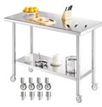 RVS Werktafel op Wielen – Verstelbare Plank, 2 Lagen, Huis en Inrichting, Keuken | Keukenelementen, Verzenden, Nieuw