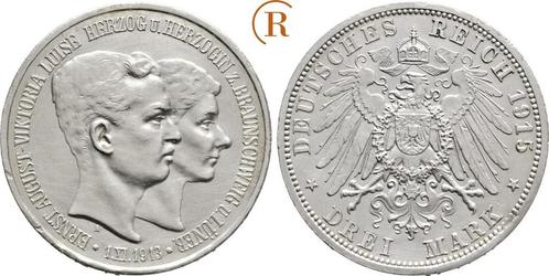 3 Mark mit Lueneb 1915 Kaiserreich: Braunschweig: Ernst A..., Postzegels en Munten, Munten | Europa | Niet-Euromunten, Verzenden