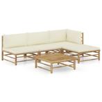 vidaXL 5-delige Loungeset met crèmewitte kussens bamboe, Verzenden, Nieuw, Hout, Loungeset