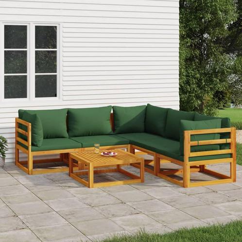 vidaXL 6-delige Loungeset met groene kussens massief hout, Tuin en Terras, Tuinsets en Loungesets, Loungeset, Nieuw, Hardhout
