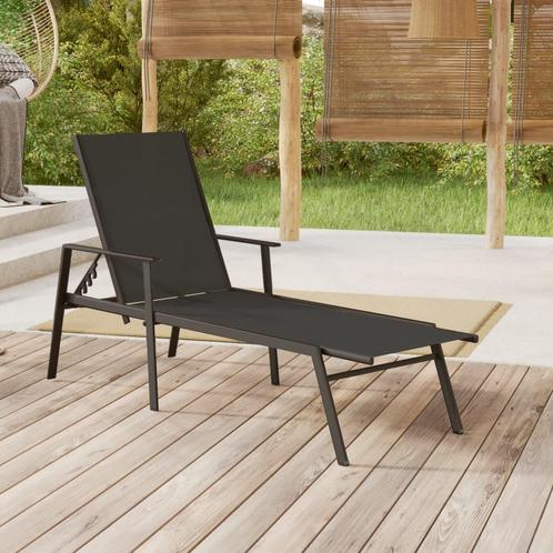 vidaXL Ligbed staal en textileen stof zwart, Tuin en Terras, Ligbedden, Nieuw, Verzenden