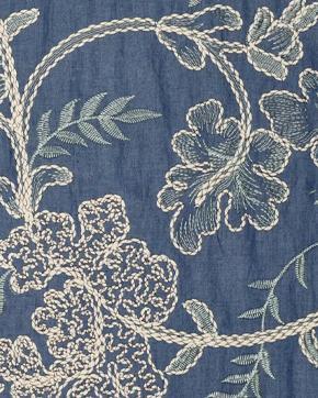 Broderie Denim Bladeren Blauw, Hobby en Vrije tijd, Stoffen en Lappen, Blauw, Nieuw